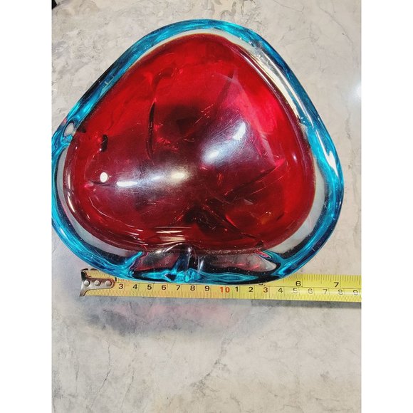 Vintage MCM Murano Glass Ashtray Blue Red Beautiful Heavy! - Picture 4 of 6